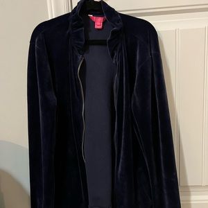 Lilly Pulitzer Jayla Velour Ruffle Zip-Up Jacket Blue Size M